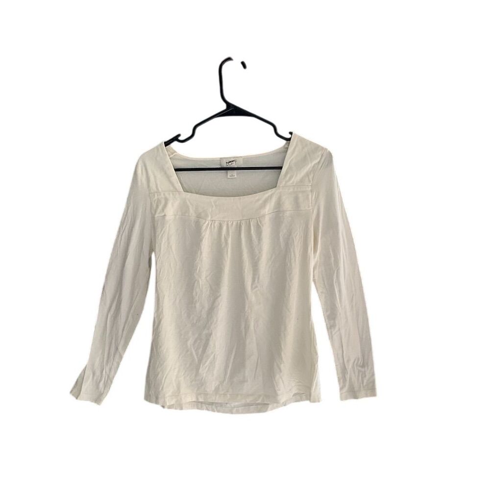 Ann Taylor LOFT Women's Square Neck Long Sleeve Blouse White Size‎ L